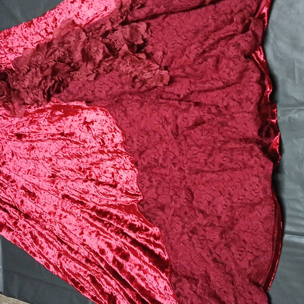 Dark In Love Blood Rose Red Velvet & Lace Gothic Maxi Dress w/ Chain Accent XL - Picture 6 of 16